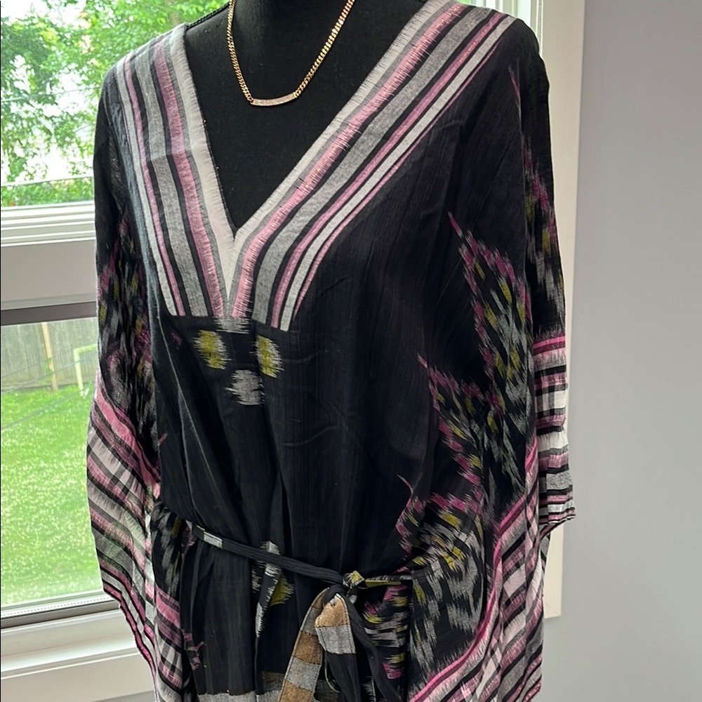 Elegant Black and Pink Swim Caftan Coverup